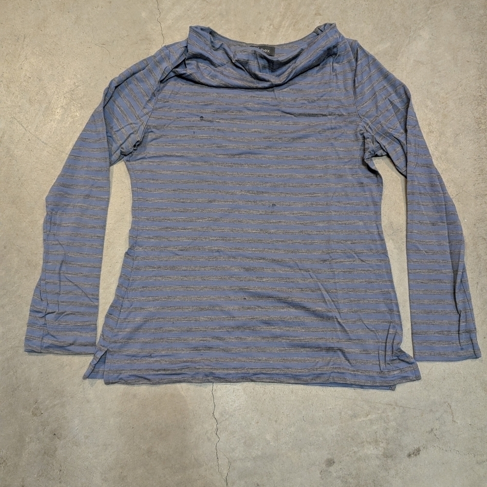 Ibex Womens L Long Sleeve Shirt Striped Flaws Blue Gray